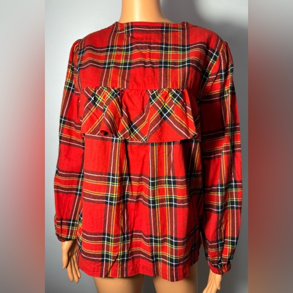 J. Crew Red Plaid Ruffle Blouse - Picture 1 of 5